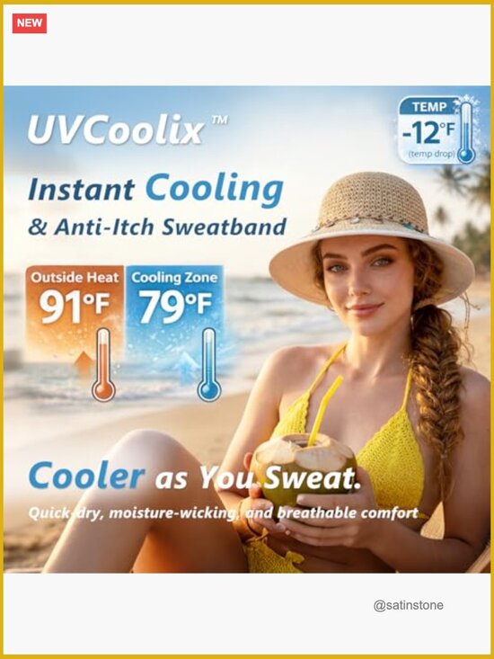 UPF80+ Floppy Wide Brim Straw Sun Hat with Cooling Sweatband & Ponytail Opening main image 7